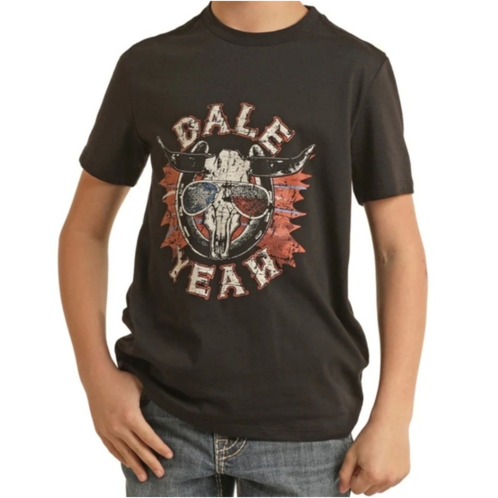 Rock & Roll Denim Boys Black Dale Yeah Longhorn Skull‎ Graphic T-Shirt Tee